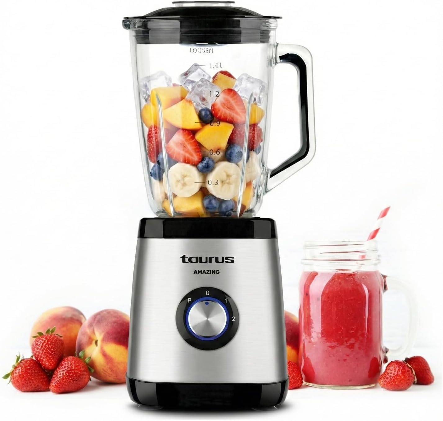 Taurus - Batidora de Vaso 1500W, 1,5L, Pica Hielo, 4 Cuchillas Inox