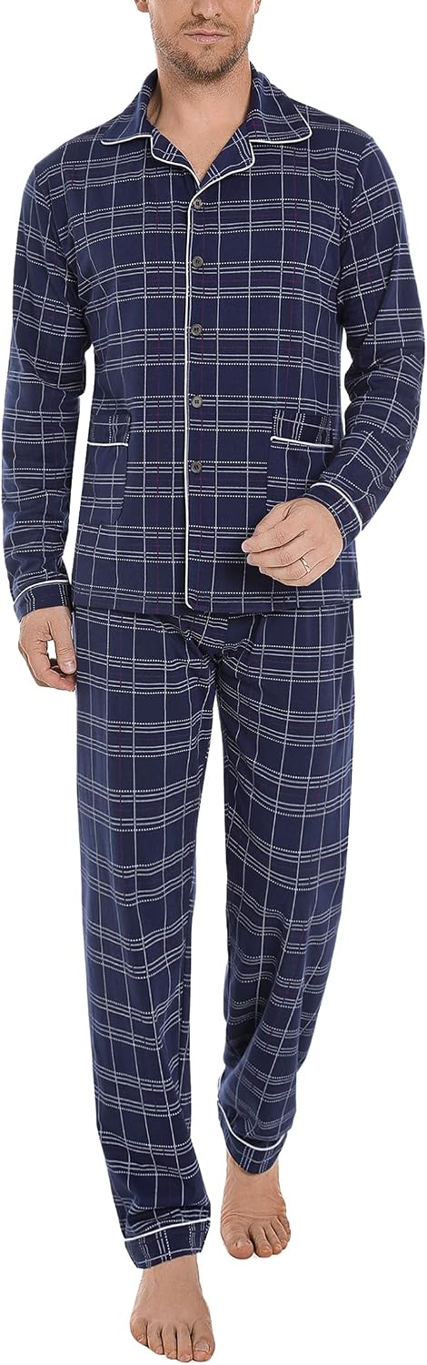 iClosam Pijama Hombre Invierno Algodón Pijamas con Botones a Cuadros