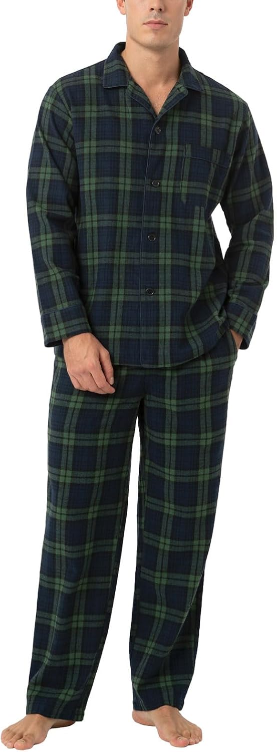LAPASA Pijama Hombre Invierno 100% Algodón Franela Ropa Dormir a Cuadros Camiseta Manga Larga y Pantalón Largo Calido Estar en Casa Comodo M79/M95