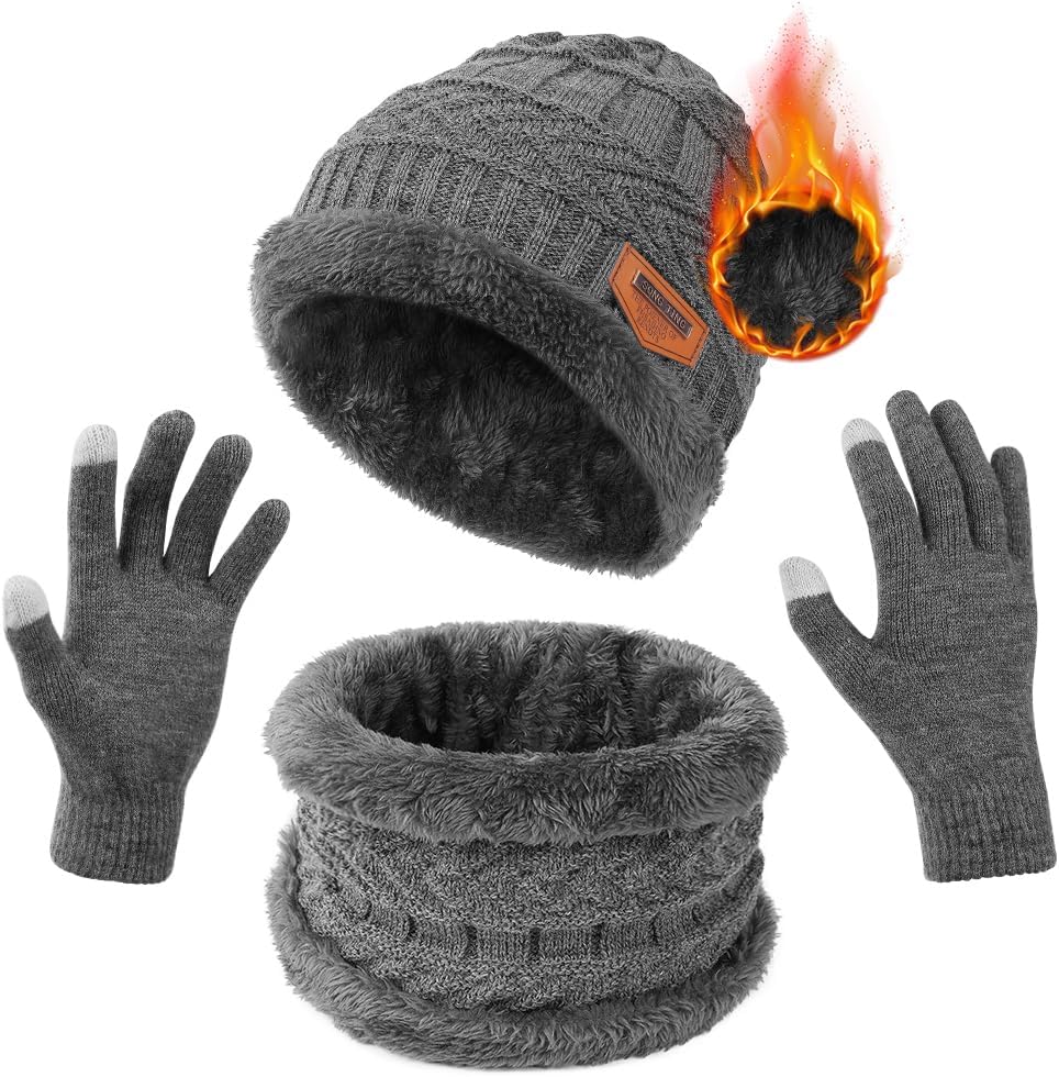 flintronic Gorras Invierno con Bufanda, Gorro Guantes Beanie, Punto Sombreros, Antideslizante 3 en 1 de Punto Sombreros, para Mujeres y Hombres
