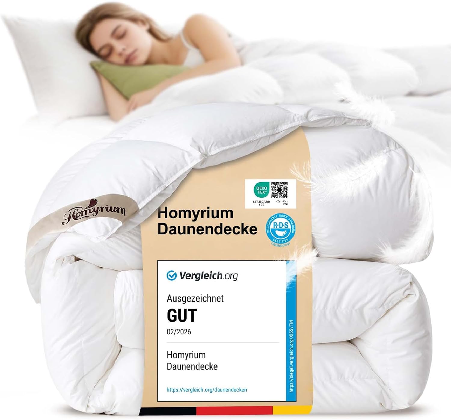 Homyrium Edredón Cama 135/150 de Plumón Nórdico Relleno Natural 1600 g 200×200 cm para Todas Las Estaciones, Lavable, Transpirable, Certificado Oeko-Tex y RDS – Blanco