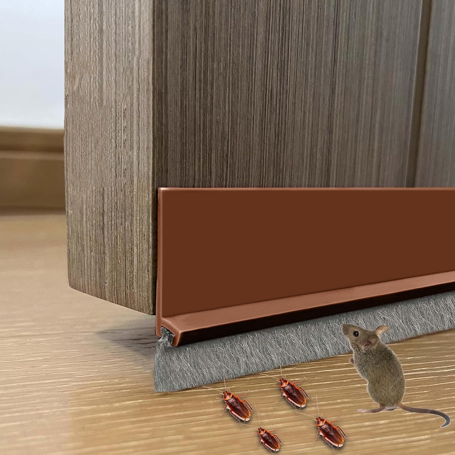 Junta para puerta, 1 m de TPE, 53 mm, autoadhesiva, con cepillo, altura 3 cm, rápida y fácil de colocar, ideal también como protección acústica, protección contra el frío (blanco)