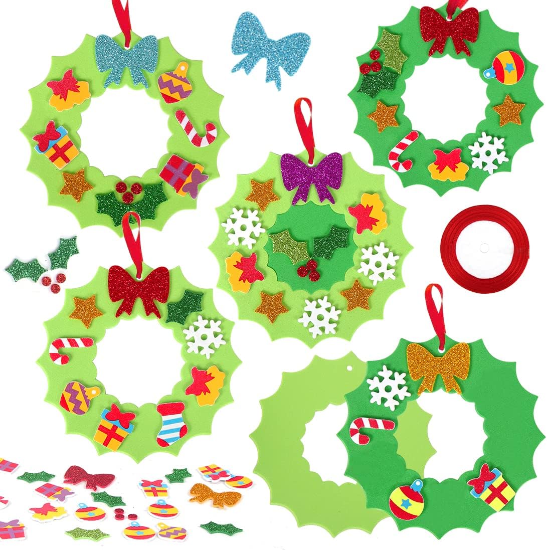 Bluelves Corona Navideña Kits, 10 piezas Creativo de Navidad, Corona Navideña de Gomaespuma, Corona Navideña DIY para Decoraciones Navideñas de Invierno