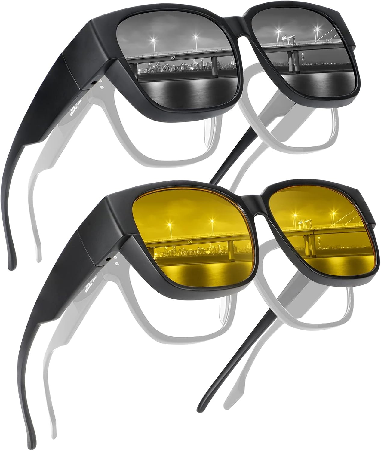 Hifot Gafas de Sol Polarizadas Ajuste Sobre Gafas Hombres Mujeres,UVA 400 Gafas de Sol para Usar Sobre Gafas Graduadas Automovilistas