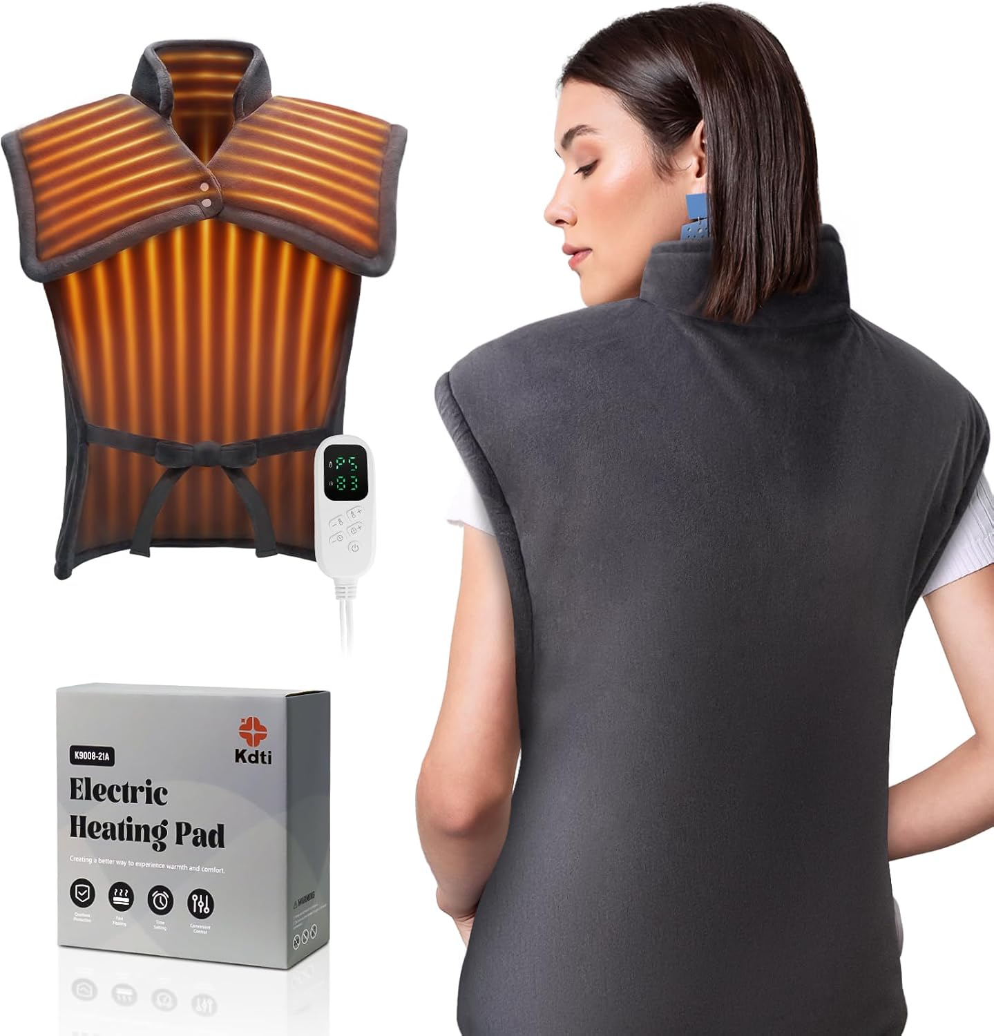 Manta Eléctrica Espalda y Cuello, 80×88CM Wearable Almohadilla Eléctrica