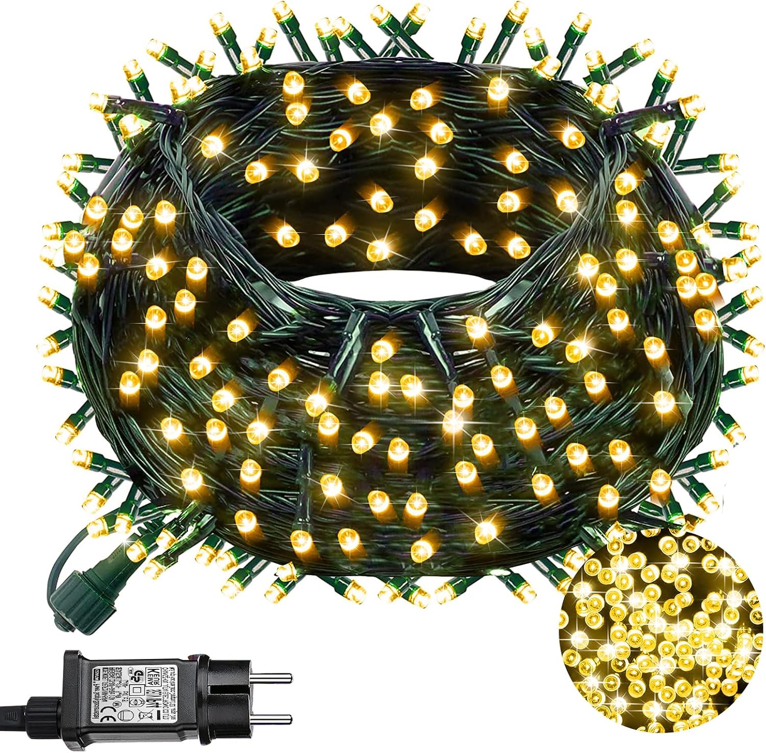 Luces Navidad, Luces Arbol Navidad, 30 Metros, 300 LED, Con Función De Memoria, 8 Modos De Iluminación, Resistente Al Agua, Adecuado Para Decoración Navideña Interior y Exterior (Blanco Cálido)