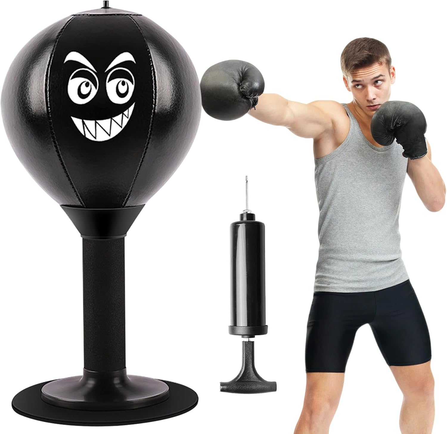 Mesa de Punching Ball, Saco de Boxeo de Escritorio, Bolsa de Boxeo con Ventosa Súper Fuerte, Antiestrés con Ventosa para Actividades en casa y en la Oficina para aliviar el estrés