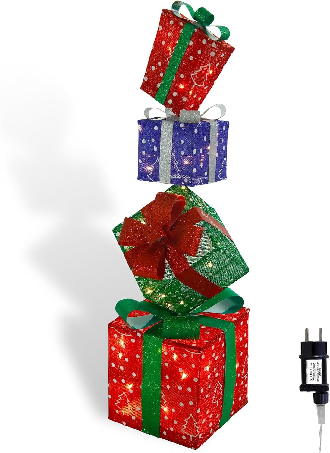CCLIFE Juego de 4 Cajas de Regalo Con Luz LED Para Navidad - Decoración Iluminada Para Árbol y Hogar CushHom