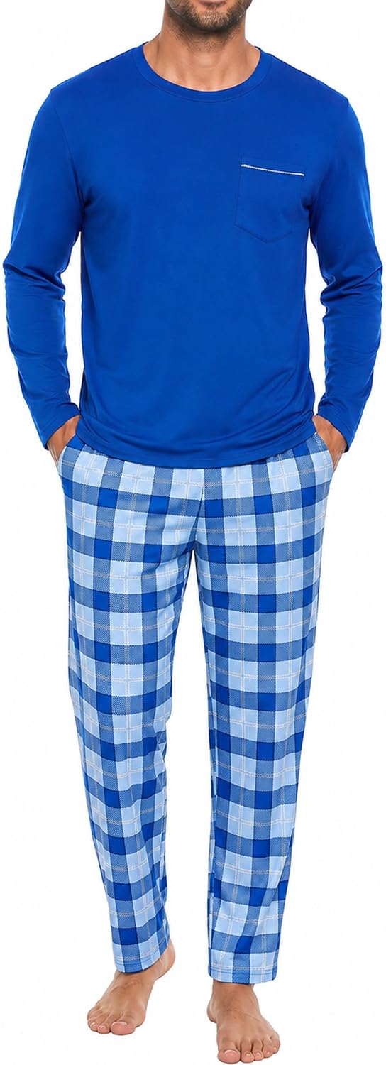 Pijama Hombre Invierno Conjunto 2 Piezas Cuadros Manga Larga