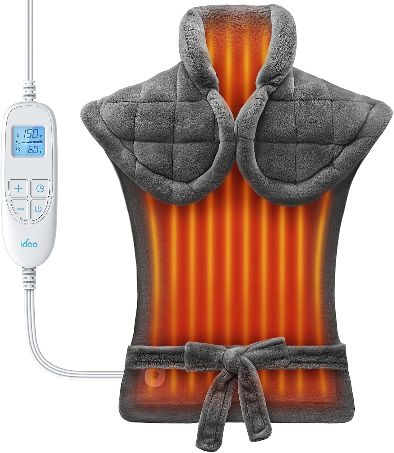 iDOO Manta Eléctrica para Espalda y Cuello, 61x84cm XL,6 Calor, Gris