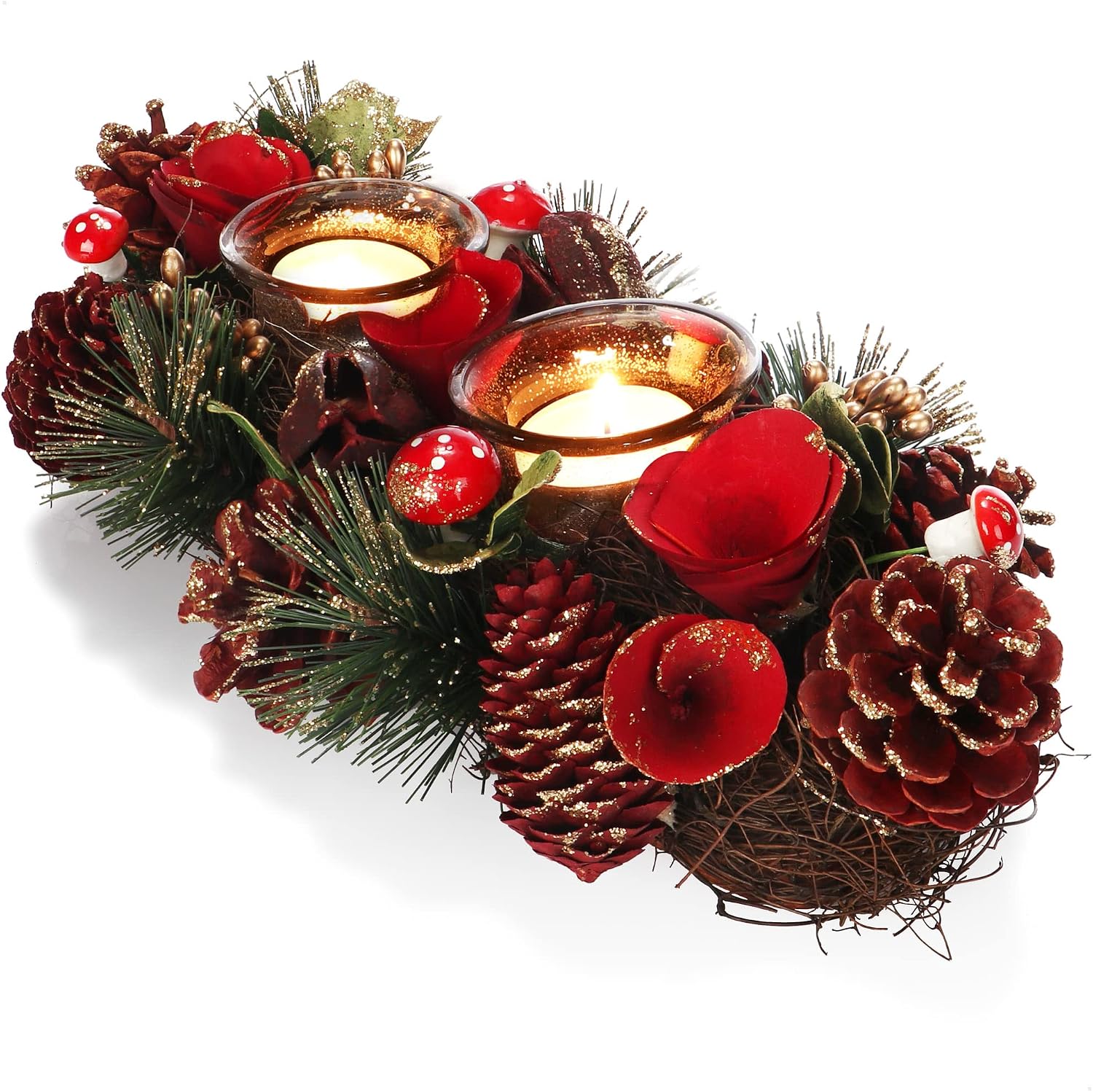 COM-FOUR® Corona de adviento alargada, candelero de Navidad para 4 velas