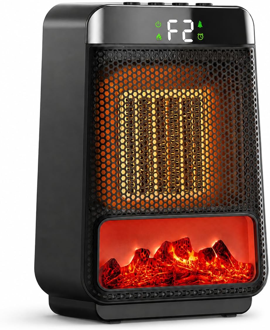 Calefactor Electrico Bajo Consumo,Termoventilador con Imitación de Llama 3D