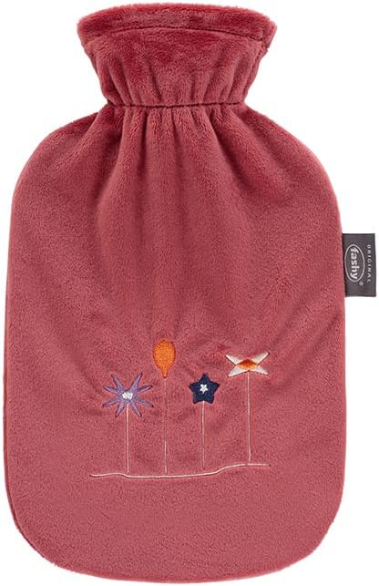 Fashy Bolsa de agua caliente con funda de flojel y bordado, 2 l, color rojo