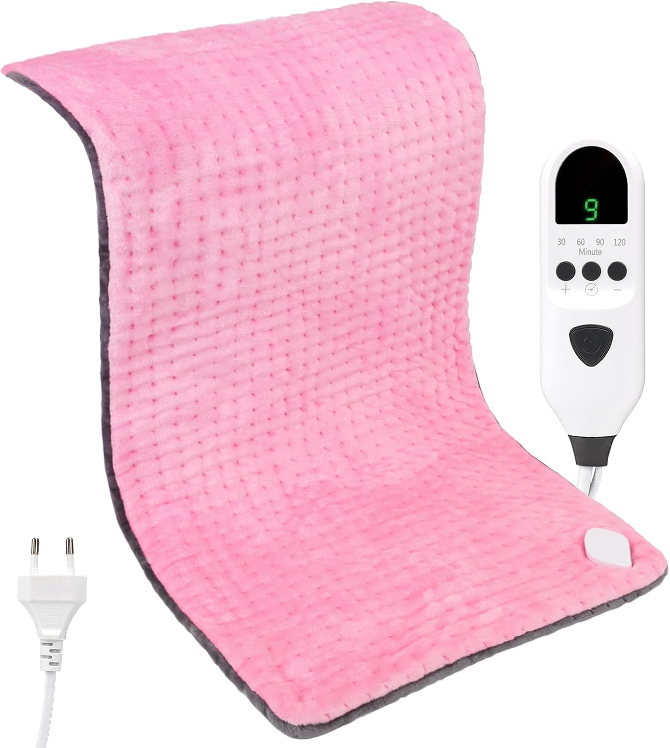 Manta Electrica para Alivio de Dolores Musculares - Esterilla Electrica con 9 Niveles de Temperatura Ajustable Y Temporizador de 2 Horas para Hogar/Oficina/Viajes (Rosa + Gris, 30 x 60 cm)