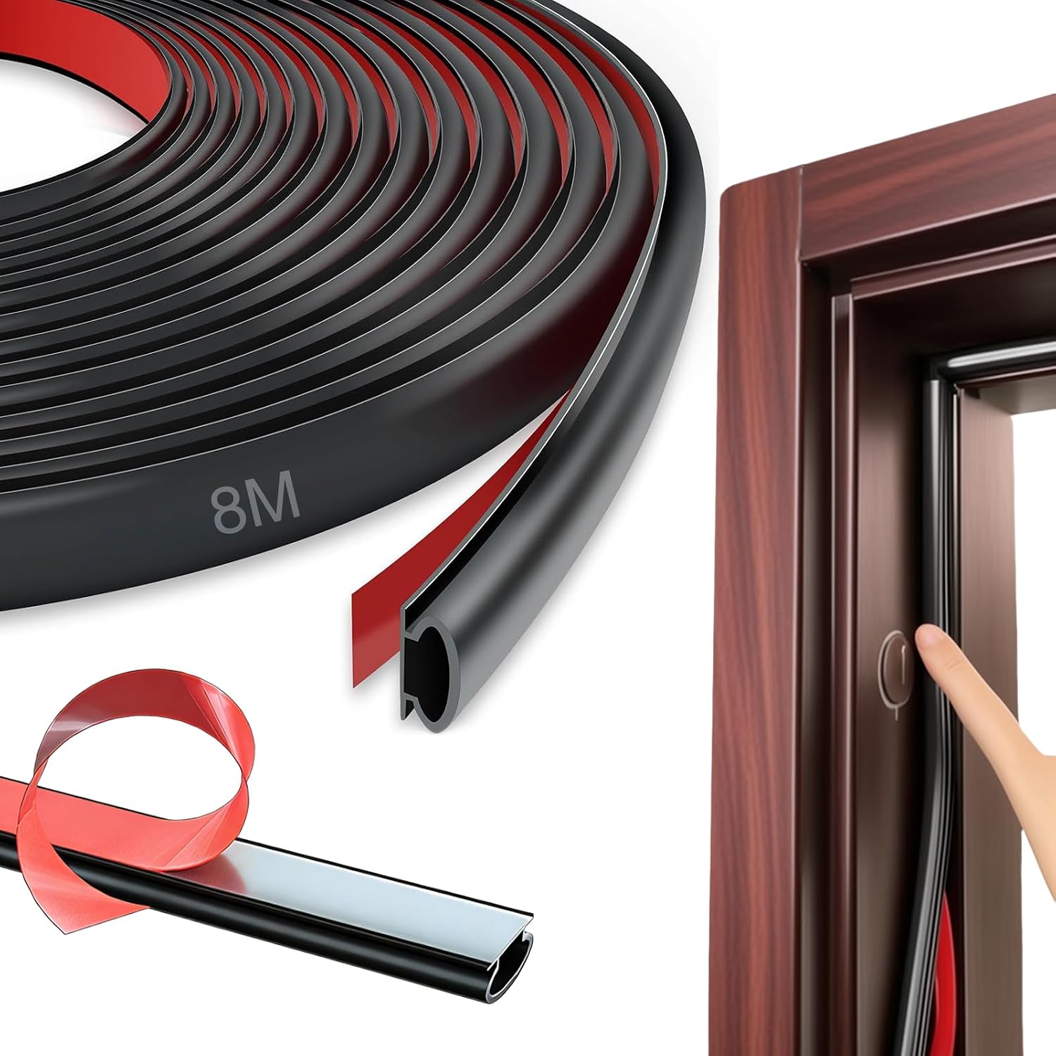 Burletes Para Ventanas, Burlete Ventana Autoadhesiva, Tira de Sellado Para Ventana, Antigolpes Prevenga el Ruido Tipo D Junta de Goma Puerta. (Marrón, 6m)