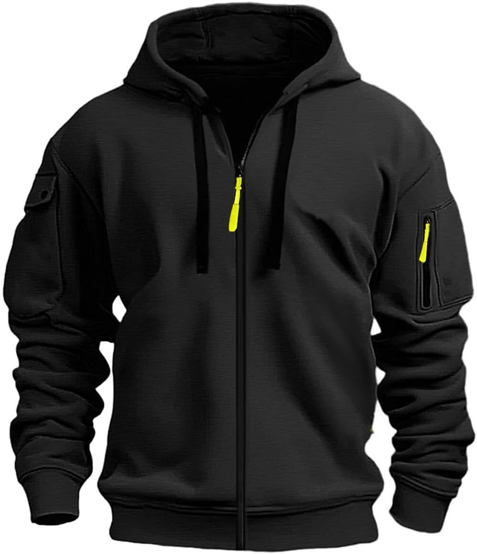 Sudadera con Capucha para Hombres Manga Larga Suéter con Cremallera Sudaderas Hoodie Otoño-Invierno Gorro con Cordón Entretiempo