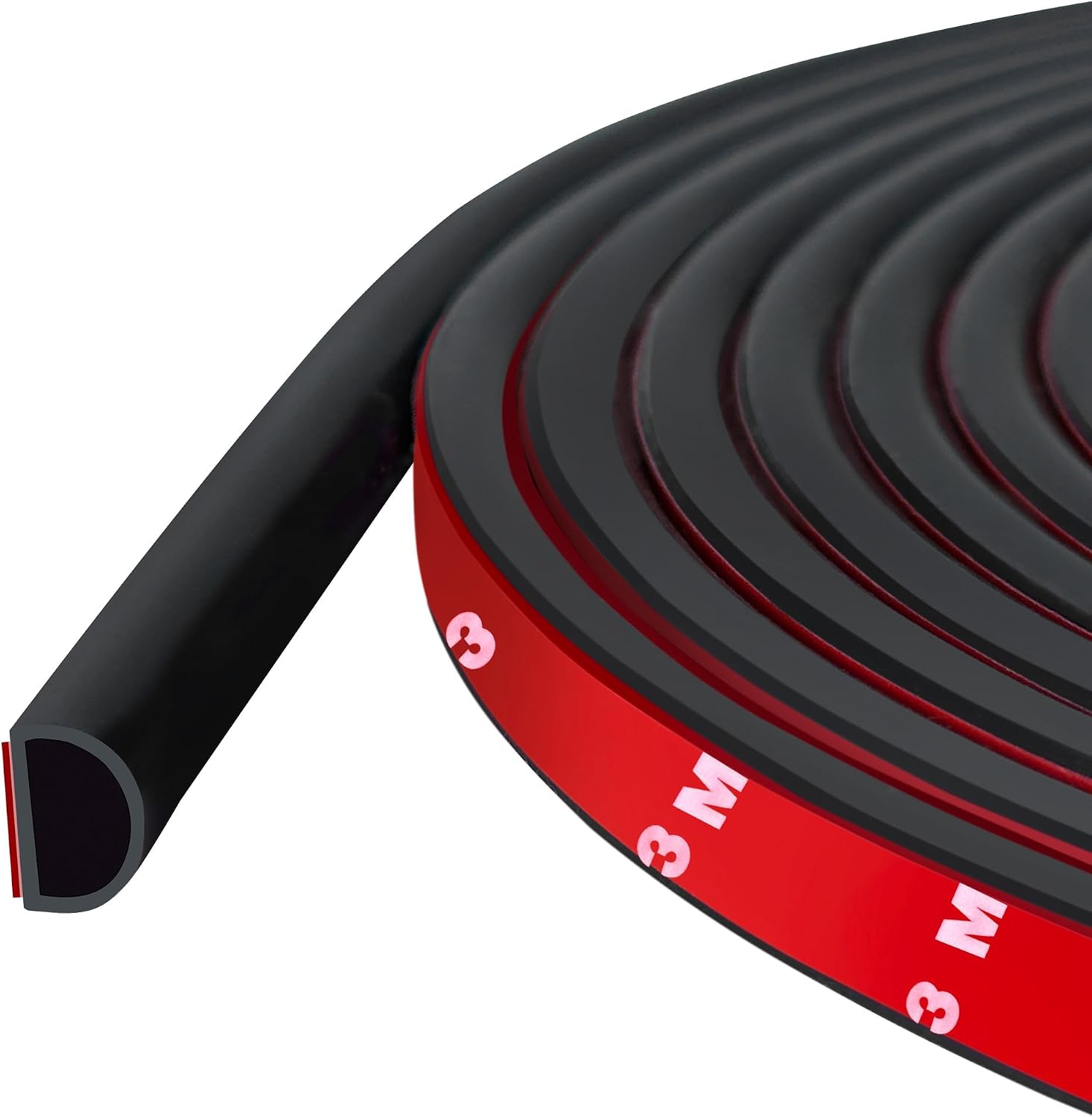 Burlete de puerta autoadhesivo flexible de silicona en forma de D para marcos de puertas y ventanas, 6 m de largo, color negro (9 mm de ancho x 8 mm de alto) (Paquete de 2)