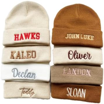 Gorro de Punto Bordado Personalizado Negro Con Costuras de Texto - Para Niños, Hombres, Mujeres - Sombrero de Invierno