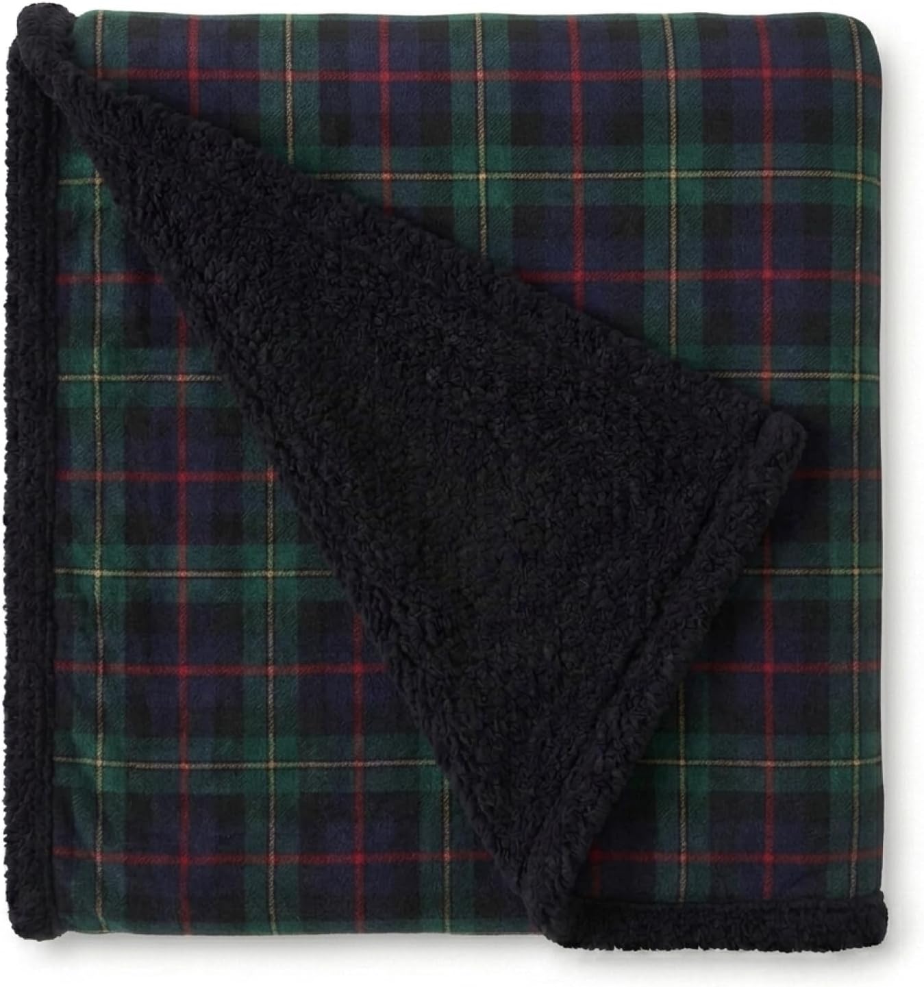Eddie Bauer - Manta de forro polar cepillado, ropa de cama de sherpa de felpa, manta para sofá y cama (tartán verde oscuro, 127 x 152,4 cm)