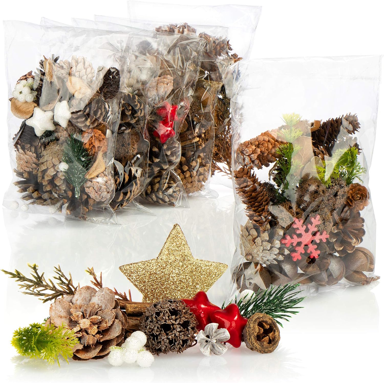 COM-FOUR® 6x Decoraciones navideñas en una bolsa con conos