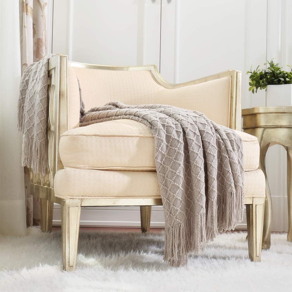 CREVENT - Manta Decorativa Tejida para el sofá, la Silla, la Cama o para Viajes, cálida, Ligera, Suave y cómoda, para Todas Las Estaciones, (127 X 152 cm, Color Amarillo Mostaza)