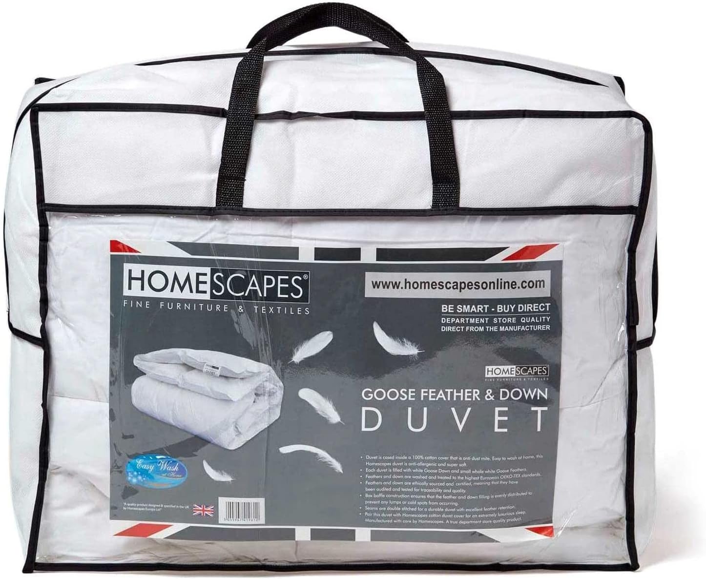 HOMESCAPES Edredón de Plumas y Plumón de Pato 230x220 cm, Edredón Natural Invierno 15 TOG