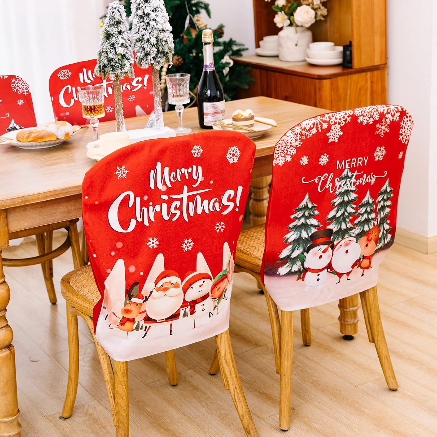 TSLBW 4 Piezas Fundas Navideñas para Sillas Funda Trasera para Silla Temática Navideña, Decoración de Mesa Roja y Blanca para Celebraciones de Fiestas Navideñas