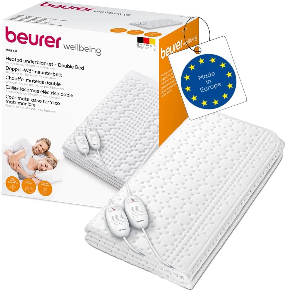 Beurer TS 26 Calientacamas Doble, 3 Niveles de Temperatura, Sistema de Seguridad, Lavable a máquina, 150 x 140 cm