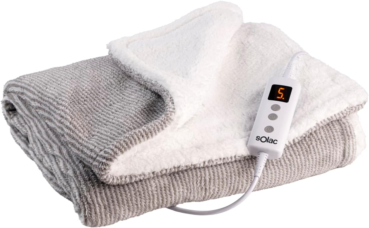 Solac - Manta Eléctrica Krakovia | 120x160 cm | Tejido Ultrasuave | 9 Niveles de Temperatura | Calentamiento Rápido | Lavable | Apagado Automático hasta 5 h | Ideal para Sofá y Cama