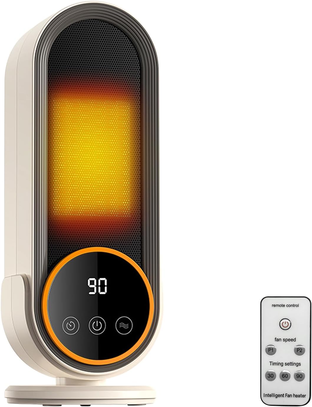 Journeyside Calefactor Eléctrico 1200W,Calefactor de PTC con 2 Ajustes Temperatura,Temporizador de 30/60/90 Mins,Protección Contra Vuelcos,Calefactor Bajo Consumo Cerámico para Oficina y Dormitorio