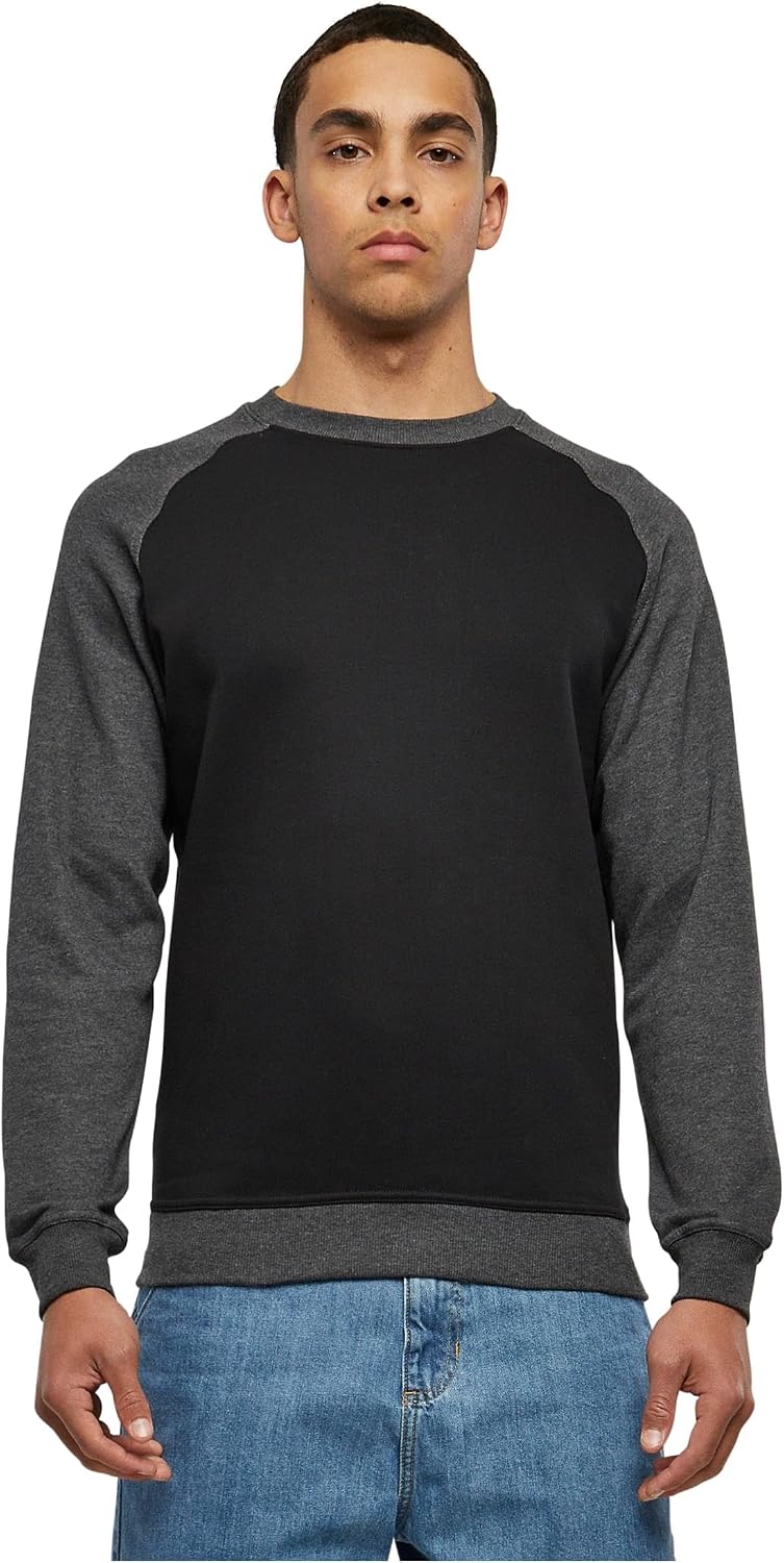Urban Classics 2 Tonos Cuello Redondo Raglan Hombre Sudadera Gris/Negro