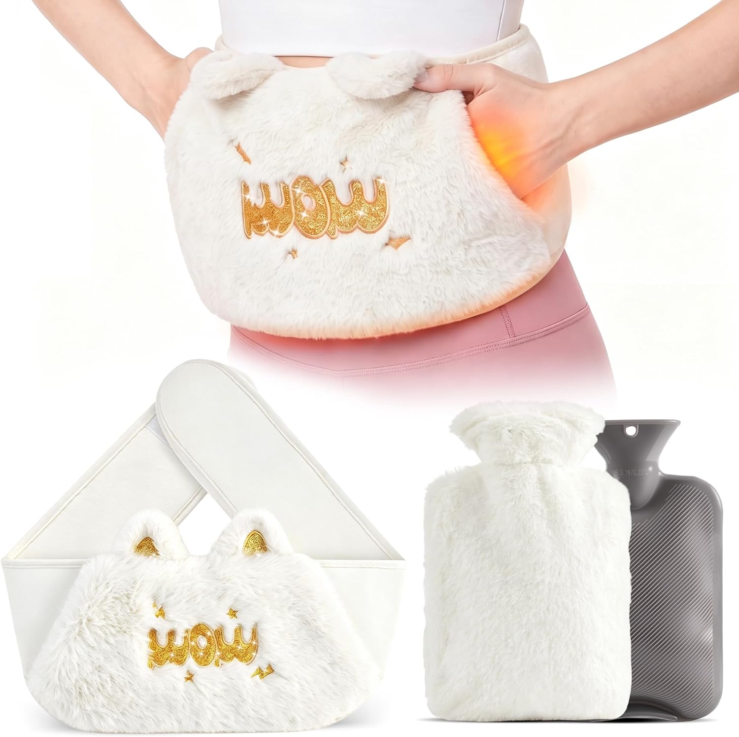 Bolsa de Agua Caliente 3 In 1, Bolsa Caliente Menstruación de Goma con Cubierta de Cintura Suave, para Cuello y Hombro, Espalda, Piernas, Cintura Cálida - Fugas y Duradera