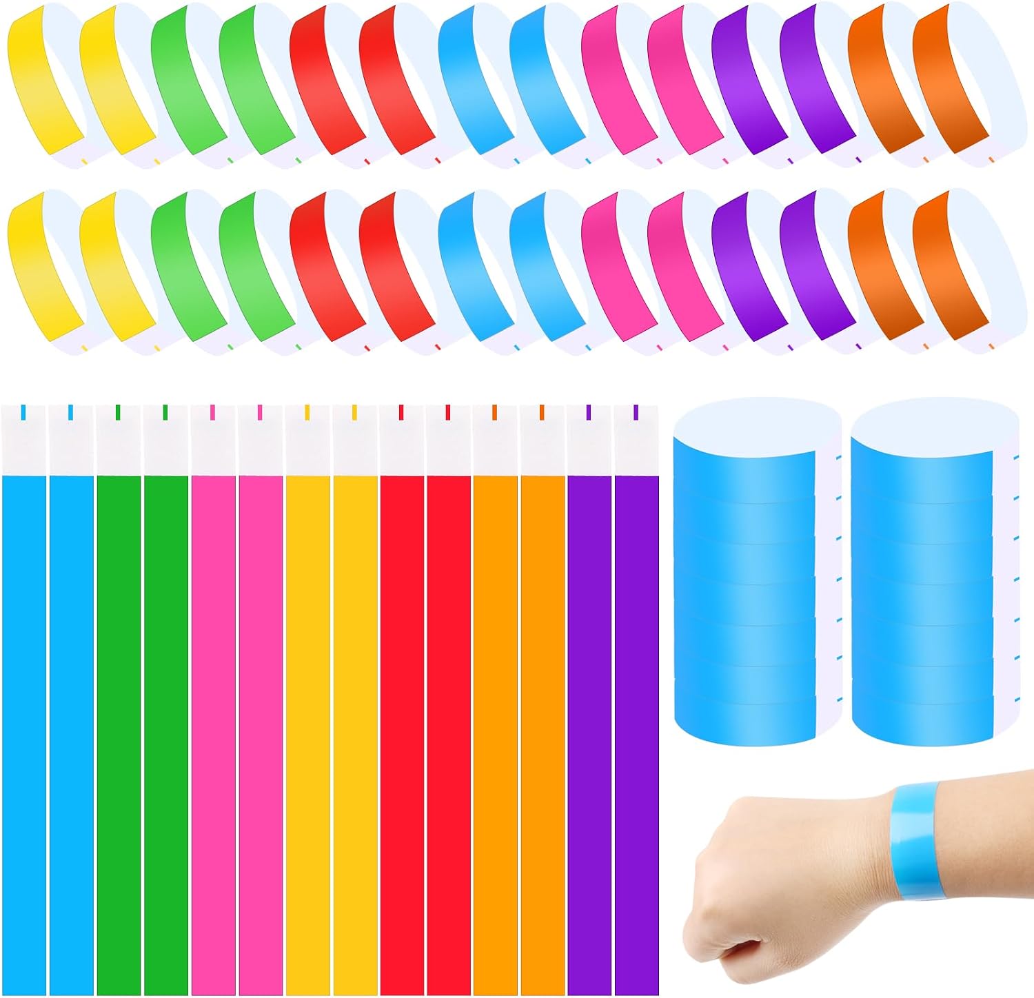 LOMIMOS 700 PCS Pulseras de Papel, Pulseras de Identificación Impermeables, Pulsera de Entrada, Pulseras Eventos Coloridos para Fiestas Festival de Música Eventos Clubes Concierto