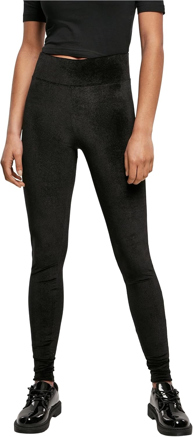 Urban Classics Ladies High Waist Velvet Leggings Mujer Leggins Negro