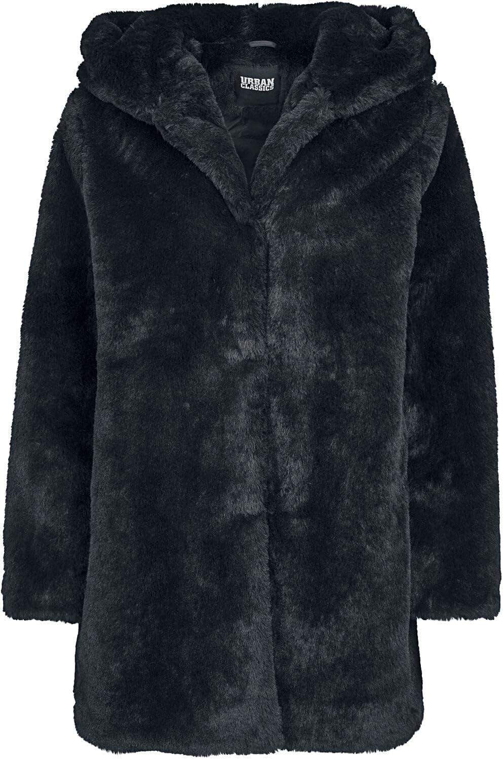 URBAN CLASSICS Abrigo de Pelo Sintético para Mujer con Capucha Grande, Chaqueta con Bolsillos Laterales y Cierre de Ojal, Tallas XS a 5XL