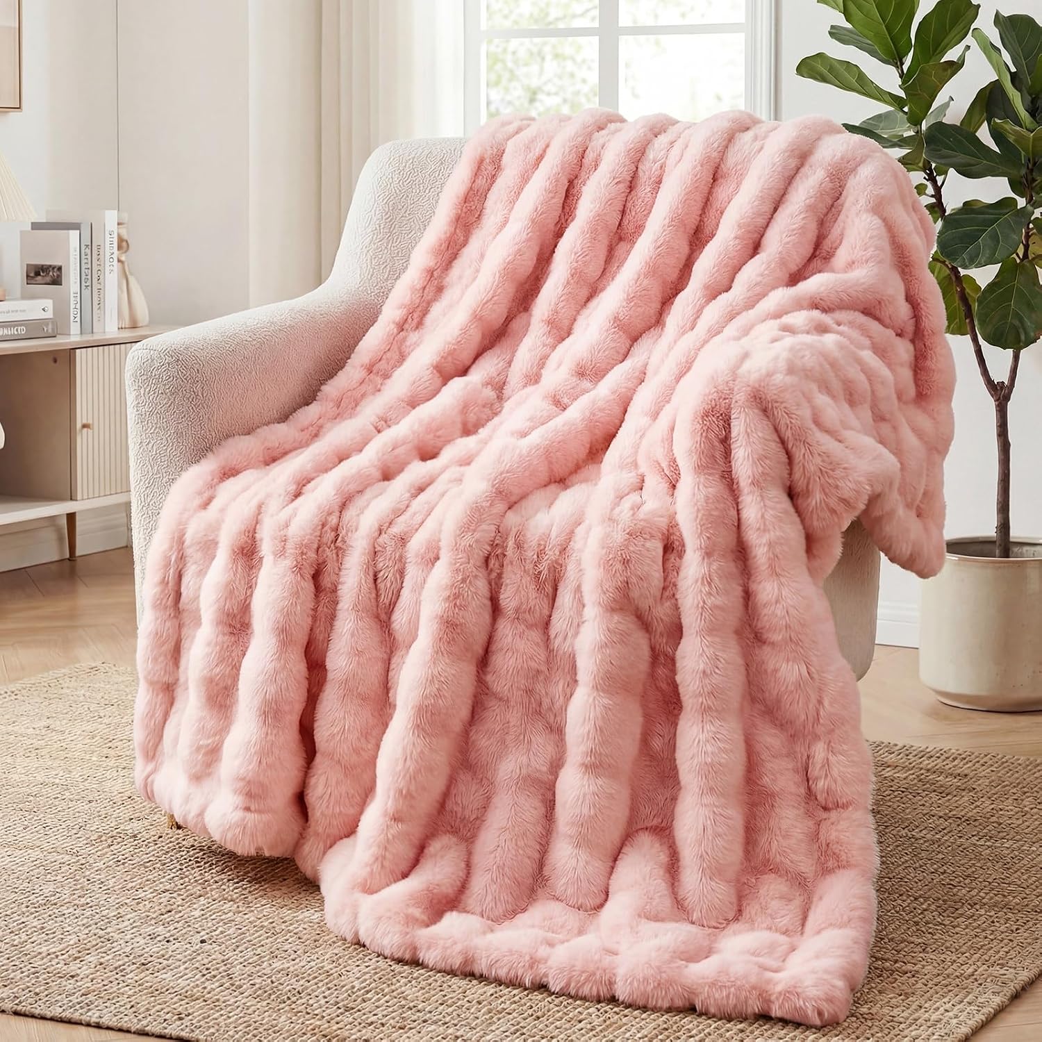 SHANNA Manta Sofa de Felpa de Conejo Super Suave Cálida, Gruesa Franela 1000 g/m² Manta Cama Multifuncional Esponjosa para Dormitorio Sofá Viajes Niños Camping Blanket(Blanco, 100 x 160 cm)
