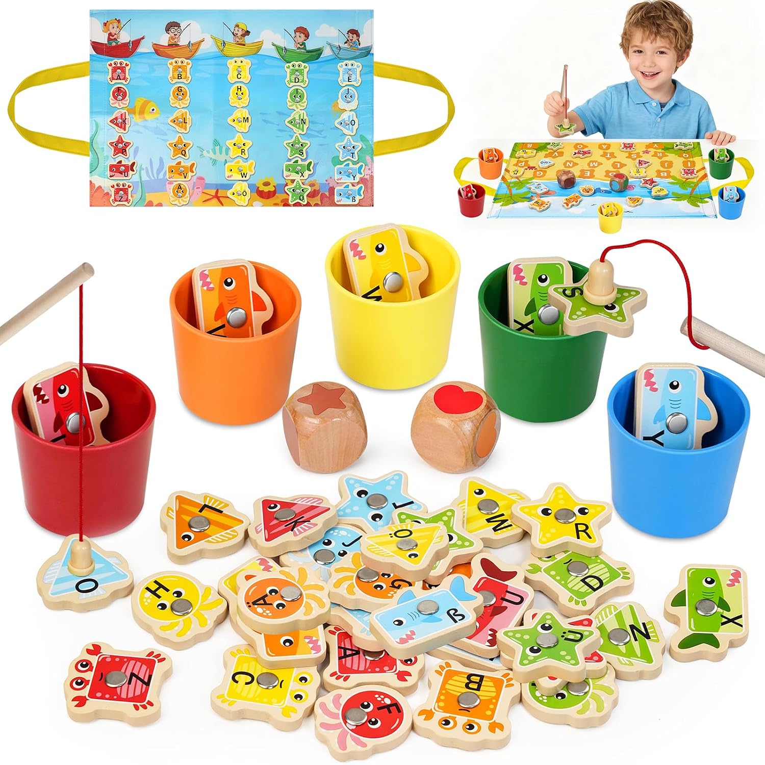 Juguetes Niños 2 3 4 Años, Juguetes Montessori 2-4 Años de Madera para Pescar en Español - Juegos Educativos Niños 2-4 Años, Regalos Cumpleaños Niños 2-5 Años