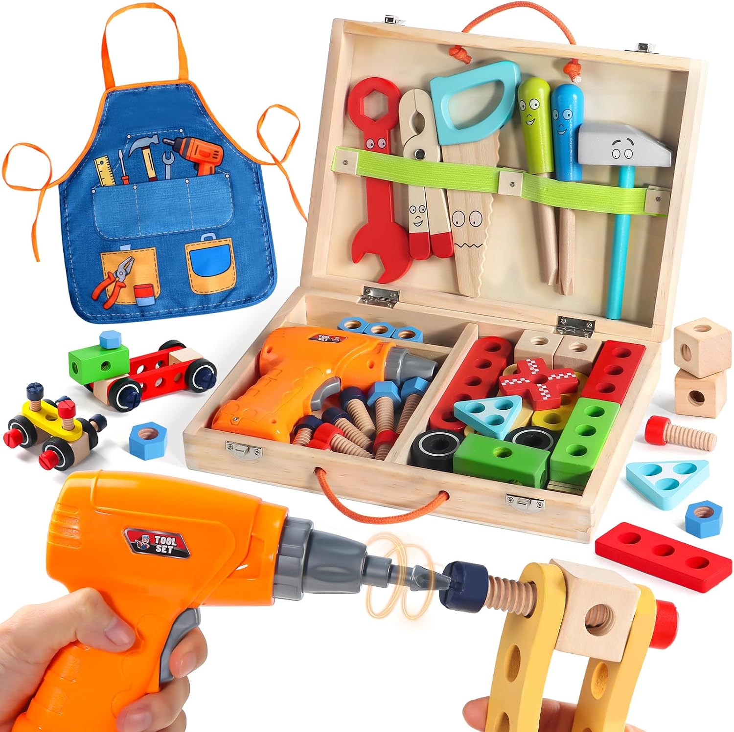 Juguetes Niños 3 Años, Caja Herramientas Madera, Juguete Montessori 3 Niños