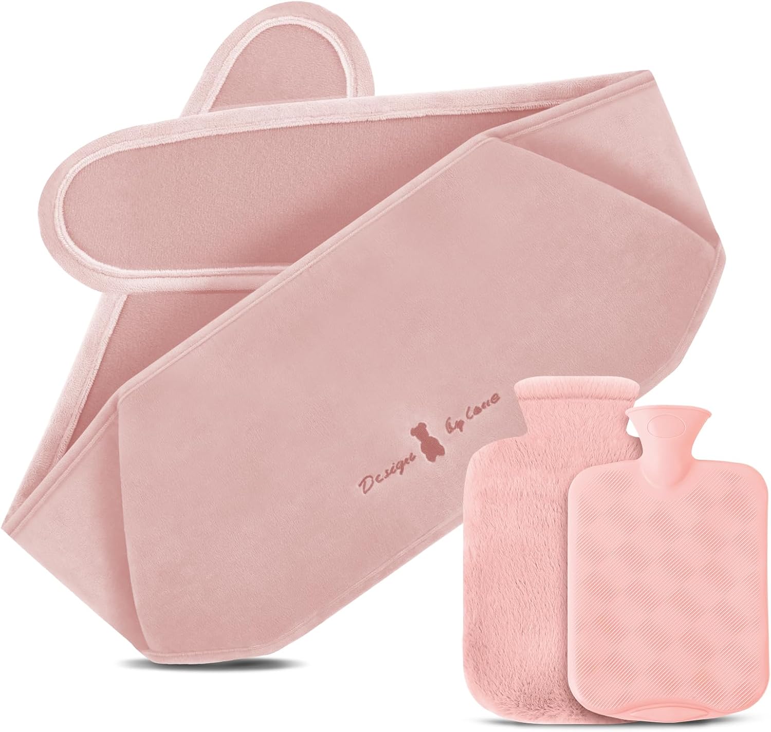 Bolsa de Agua Caliente 3 In 1, Botella de Agua Caliente de Goma con Suave Felpa Funda, 1.2 L Bolsa de Calorpara Cuello Hombros Espalda Piernas Calor o Alivio del Dolor, Adultos y Niños(Rosa)