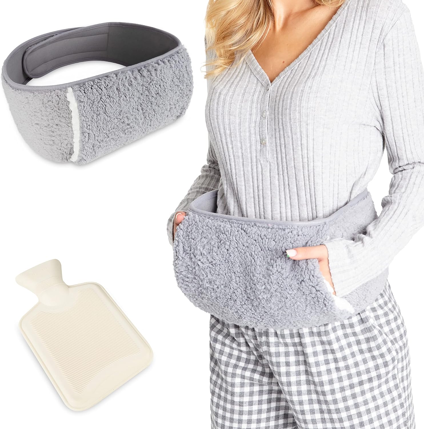 CityComfort Bolsa de Agua Caliente de Felpa con Bolsillo para Calambres Estomacales Causados Endometriosis, Bolsa Caliente Menstruación (Grigio)