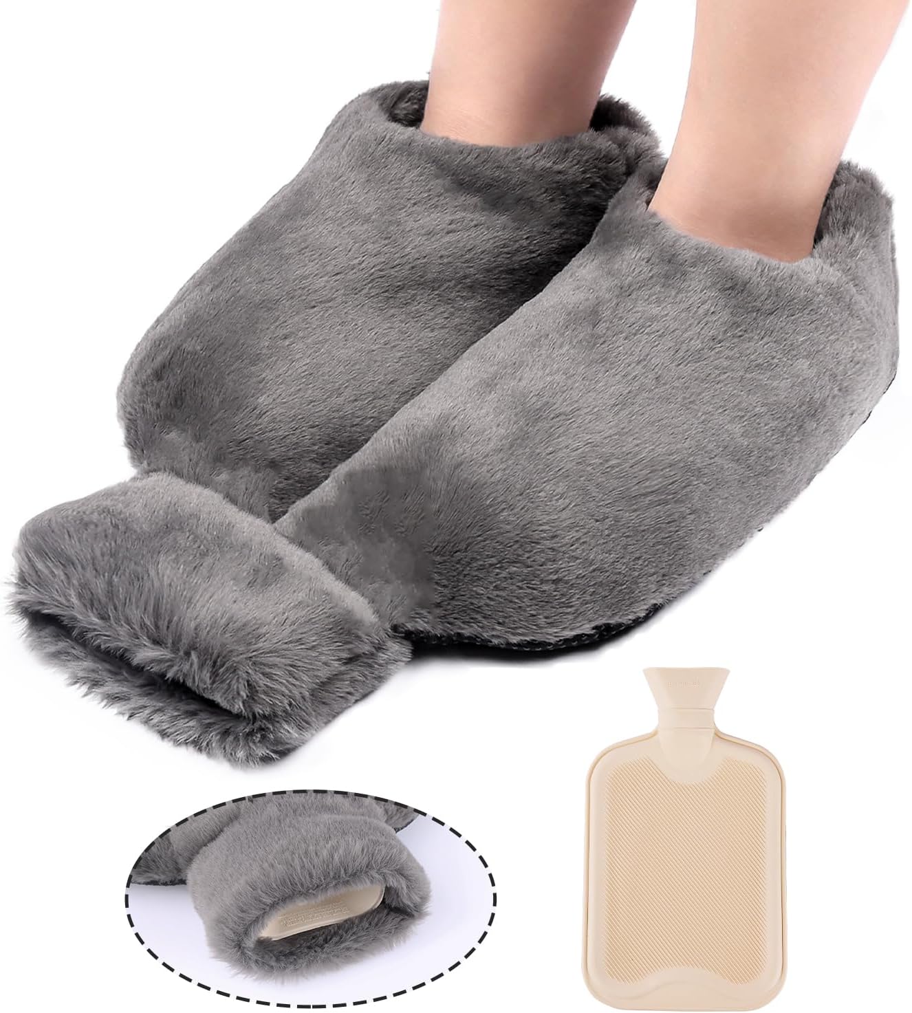 Bolsa de agua caliente, botella de agua caliente 2 en 1 para adultos, bolsas de agua caliente para los pies de 2L para pies para aliviar el dolor, regalos de invierno para mujeres y padres