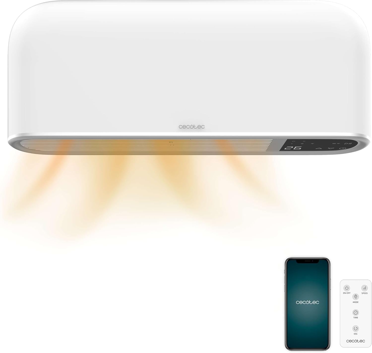 Cecotec Calefactor cerámico de baño ReadyWarm 2000 Max Box Ceramic con 2000 W, pantalla LED, mando a distancia y protección IPX2, 20 m2