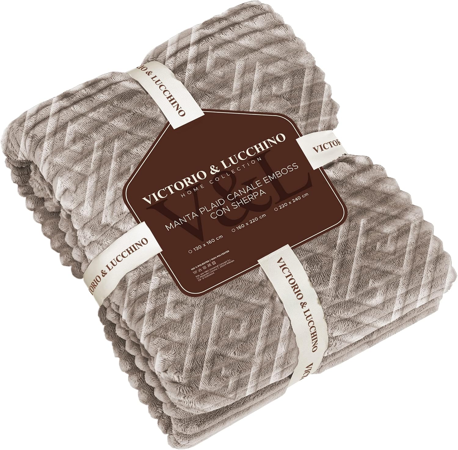 Victorio & Lucchino Manta Plaid Piel De Conejo Imitacion con Reverso Sherpa - Manta Suave para el Sofa o para Cama (VL-80518) (Beige, 130 X 160 Cm)