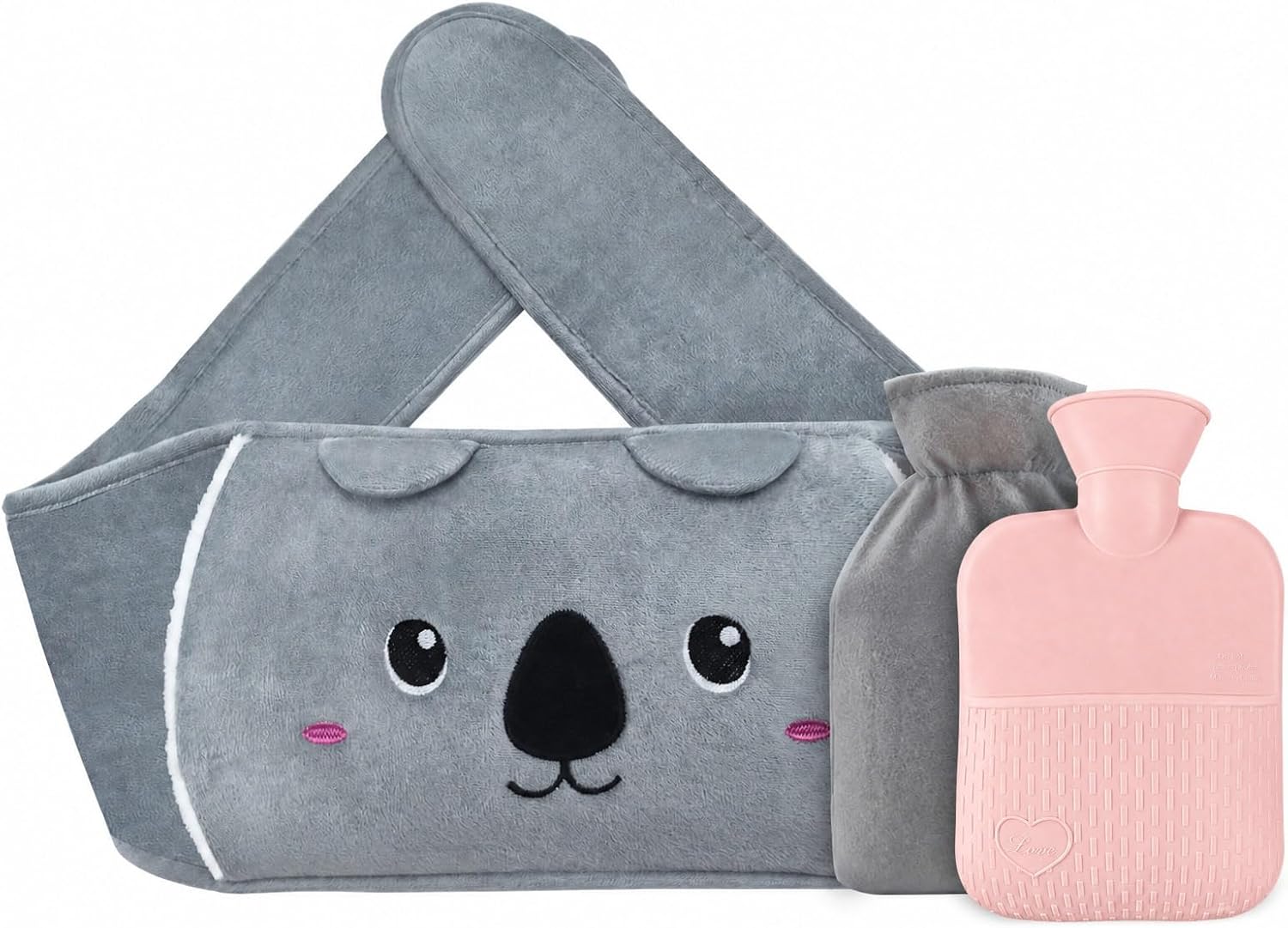 Bolsa de Agua Caliente Caliente con Cinturon 1L goma caliente con cubierta de cintura suave, Bolsa Agua Caliente Hot Water Bottle With Cover para Cálido Cuello,Hombros,Espalda,Piernas