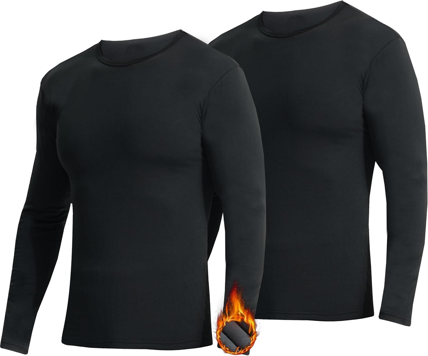 YUSHOW Paquete de 2 camisetas térmicas de manga larga para hombre, con forro polar, ropa interior cálida de invierno, cuello redondo, camiseta de compresión para clima frío