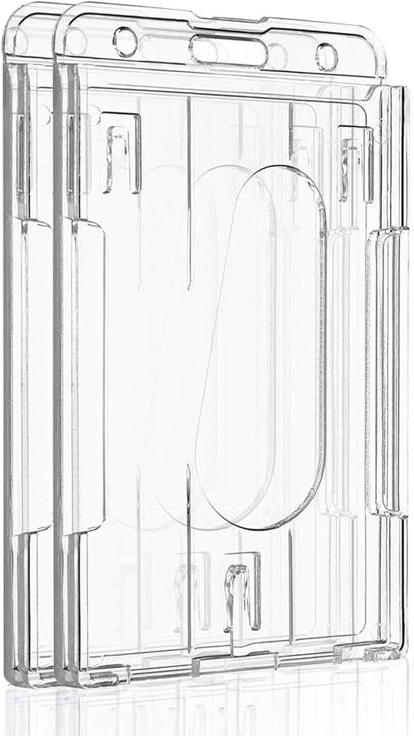 Uniclife Porta Tarjetas Identificativas Vertical de 2 Tarjetas con Ranura para el Pulgar Funda Protectora de PC Transparente dura para Tarjetas de Crédito Carnés de Conducir y Pases, 2 paquetes