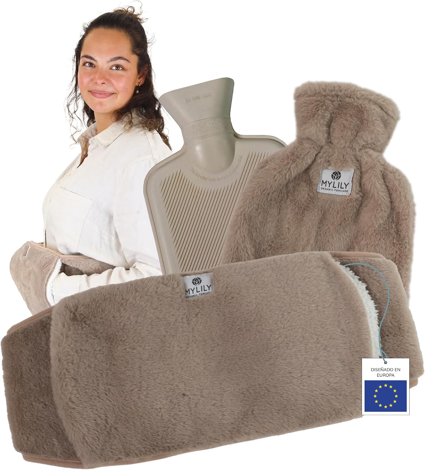 MYLILY cinturón térmico, bolsa agua caliente, espalda, cervicales, Taupe
