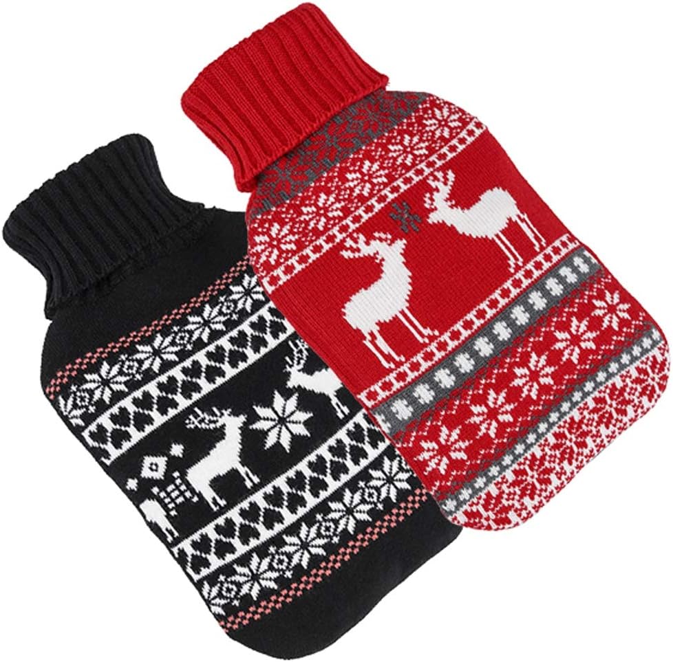 Bambelaa! Juego de 2 Bolsas de Agua Caliente con Funda Grande y Larga - Diseño de Animales, Navidad, Corazones para Adultos y Niños