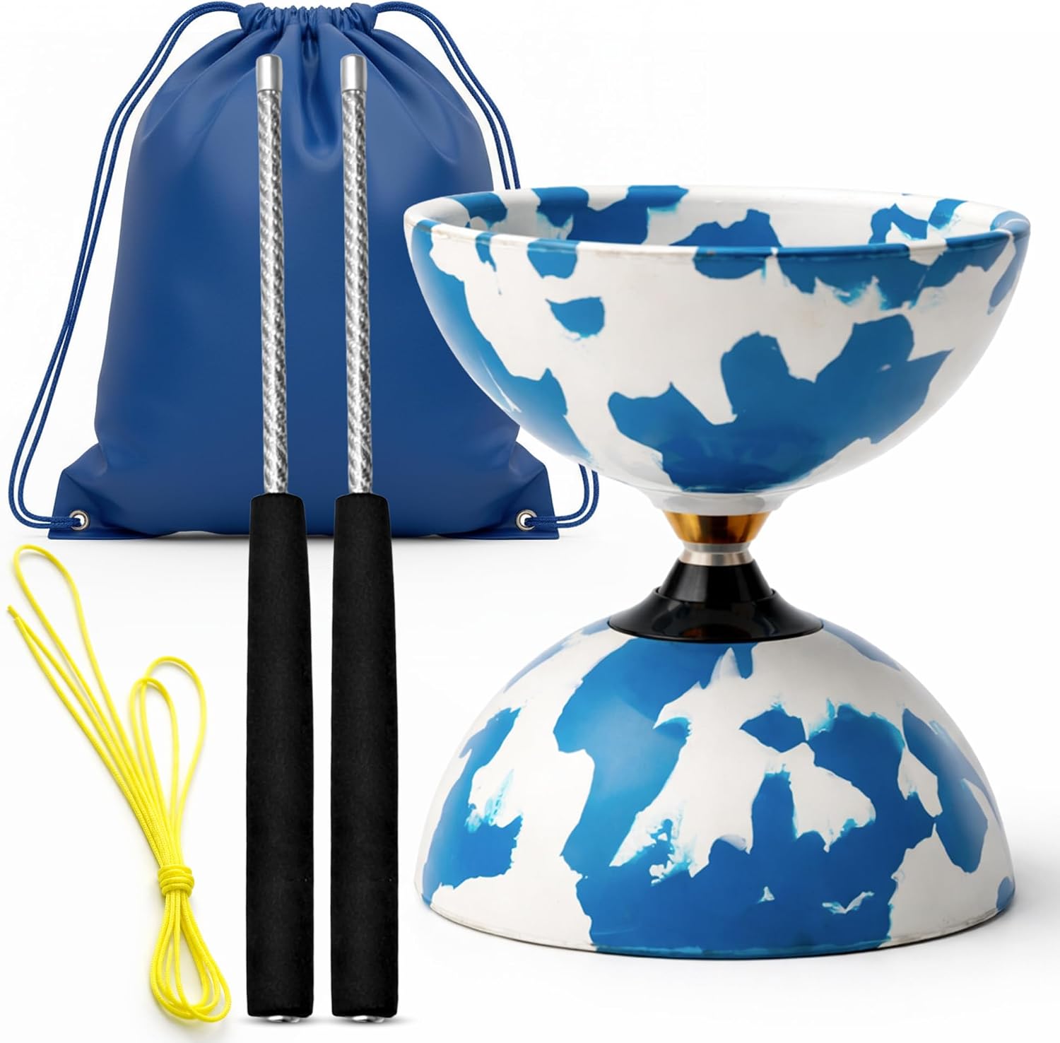 Diábolo Profesional Triple Rodamiento, Diabolo de Malabares con Palos de Fibra de Carbono, Cuerda y Bolsa de Transporte, Estable y Resistente para Principiantes y Adultos (Rojo y Negro)