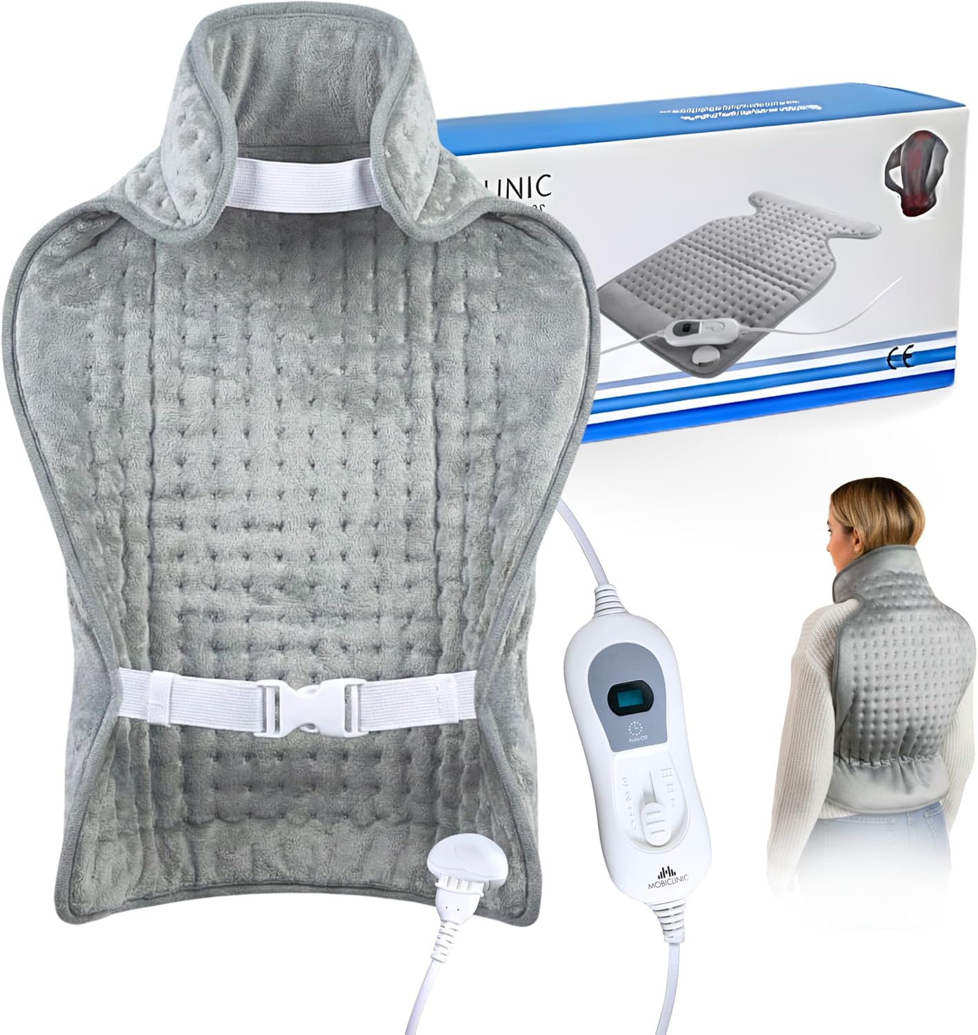 Mobiclinic, Almohadilla eléctrica, Dorsal y cervical, 62x43, Muy bajo consumo, 100w, Térmica, 3 niveles de calor, Apagado automático, Lavable, Para espalda, Esterilla